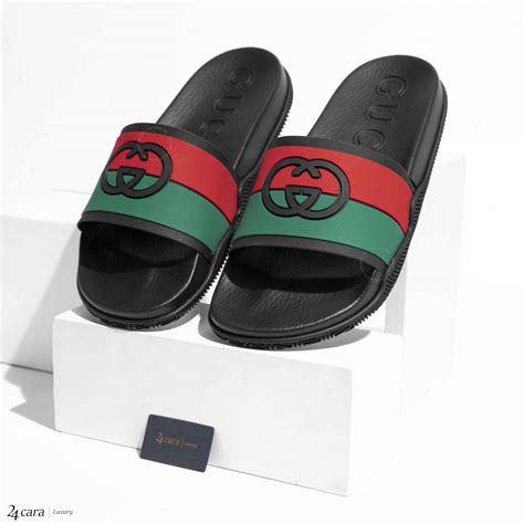 gucci web sandals on feet|men's interlocking g slide sandal.